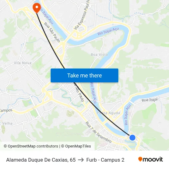 Alameda Duque De Caxias, 65 to Furb - Campus 2 map