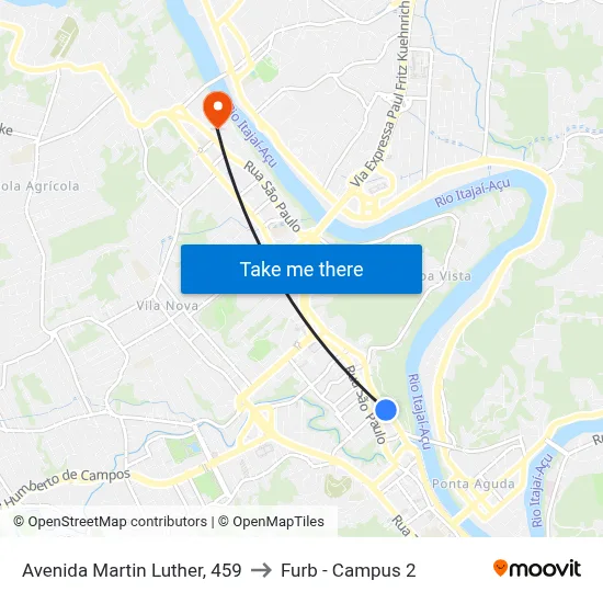 Avenida Martin Luther, 459 to Furb - Campus 2 map