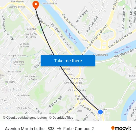 Avenida Martin Luther, 833 to Furb - Campus 2 map