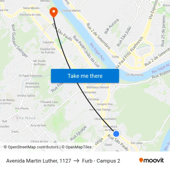 Avenida Martin Luther, 1127 to Furb - Campus 2 map