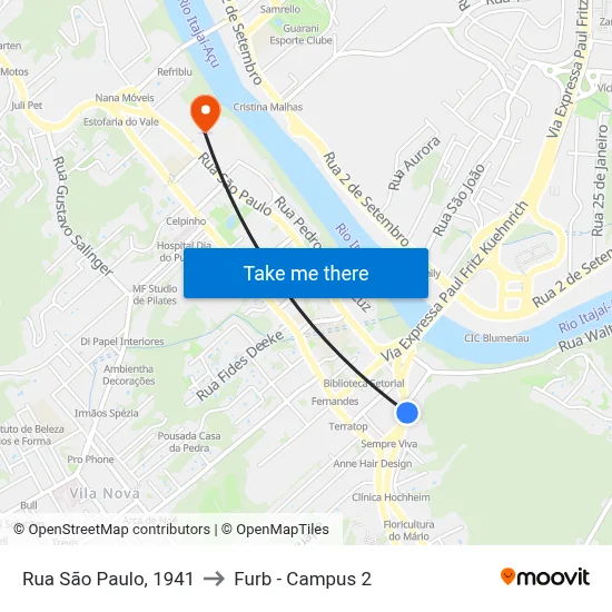 Rua São Paulo, 1941 to Furb - Campus 2 map