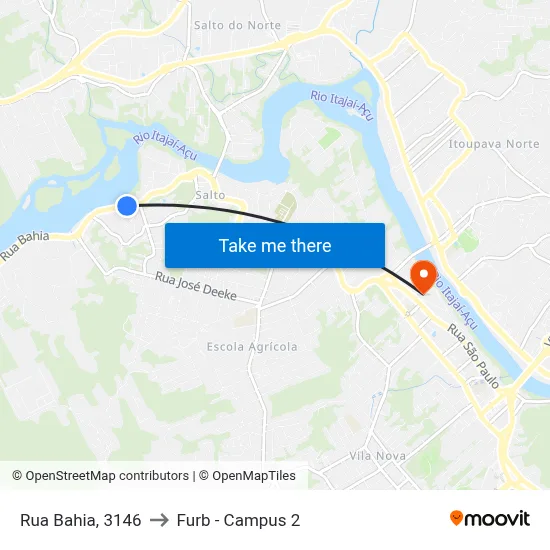 Rua Bahia, 3146 to Furb - Campus 2 map