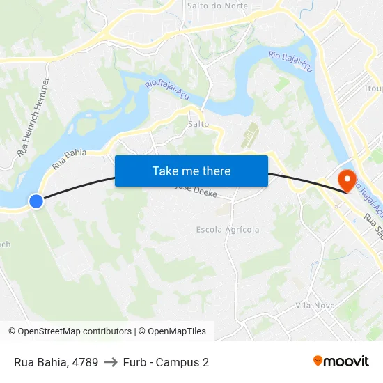 Rua Bahia, 4789 to Furb - Campus 2 map