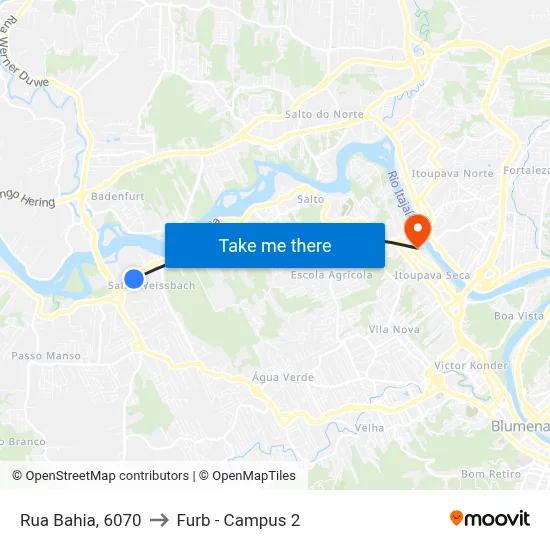 Rua Bahia, 6070 to Furb - Campus 2 map