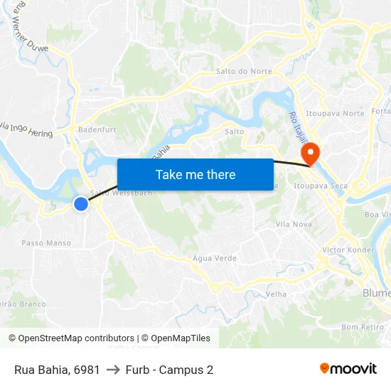 Rua Bahia, 6981 to Furb - Campus 2 map