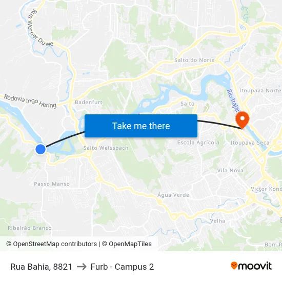Rua Bahia, 8821 to Furb - Campus 2 map