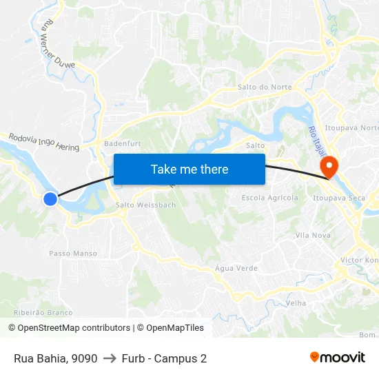 Rua Bahia, 9090 to Furb - Campus 2 map