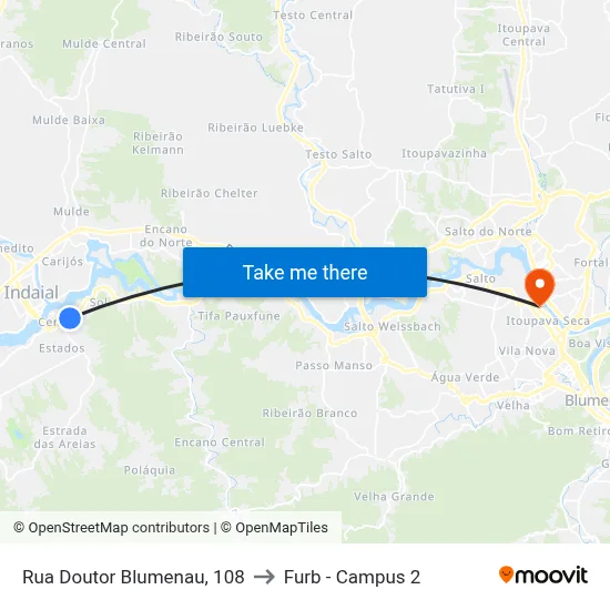 Rua Doutor Blumenau, 108 to Furb - Campus 2 map