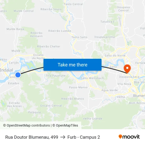 Rua Doutor Blumenau, 499 to Furb - Campus 2 map