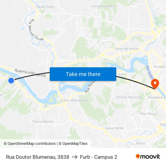 Rua Doutor Blumenau, 3838 to Furb - Campus 2 map