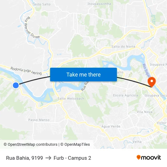 Rua Bahia, 9199 to Furb - Campus 2 map