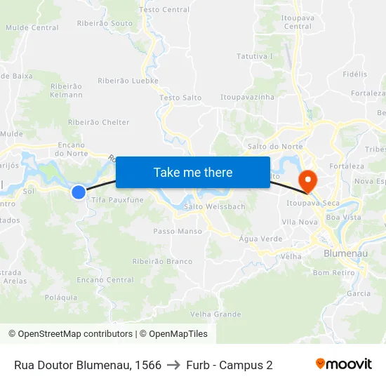 Rua Doutor Blumenau, 1566 to Furb - Campus 2 map