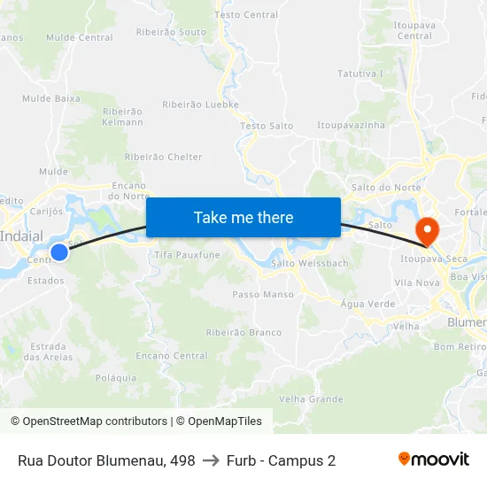 Rua Doutor Blumenau, 498 to Furb - Campus 2 map