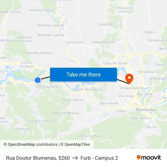 Rua Doutor Blumenau, 5260 to Furb - Campus 2 map
