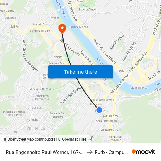 Rua Engenheiro Paul Werner, 167-271 to Furb - Campus 2 map
