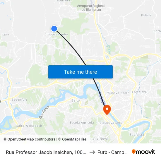 Rua Professor Jacob Ineichen, 1008-1018 to Furb - Campus 2 map