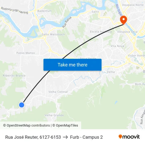 Rua José Reuter, 6127-6153 to Furb - Campus 2 map