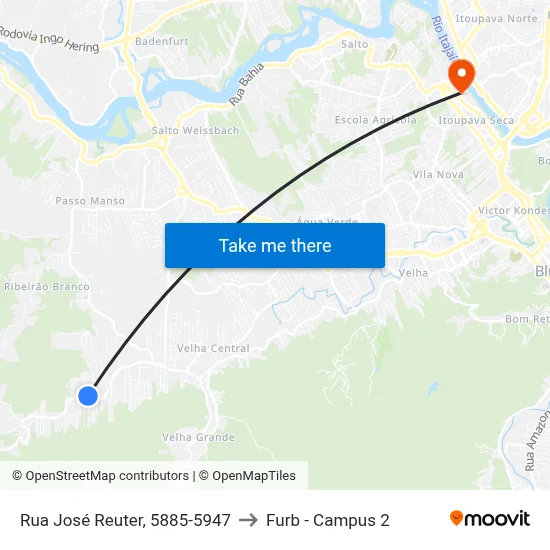 Rua José Reuter, 5885-5947 to Furb - Campus 2 map