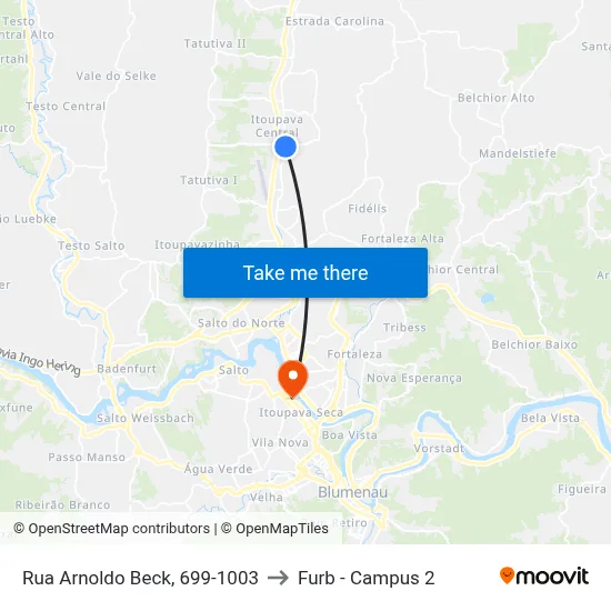 Rua Arnoldo Beck, 699-1003 to Furb - Campus 2 map
