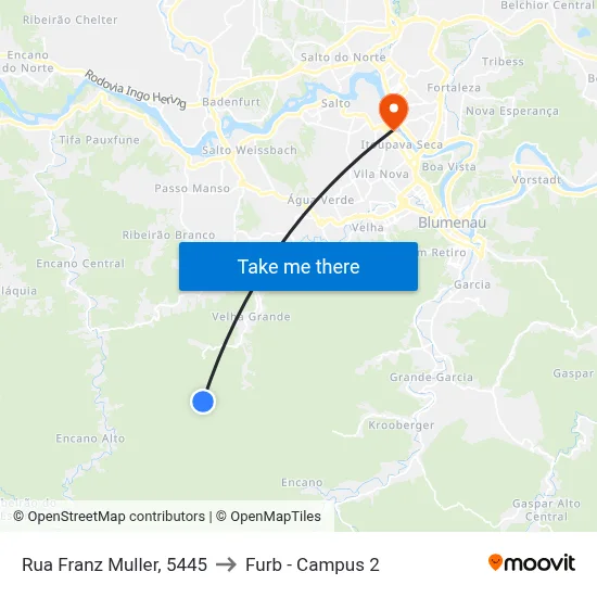 Rua Franz Muller, 5445 to Furb - Campus 2 map