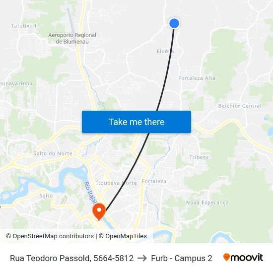 Rua Teodoro Passold, 5664-5812 to Furb - Campus 2 map