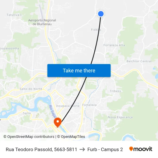 Rua Teodoro Passold, 5663-5811 to Furb - Campus 2 map