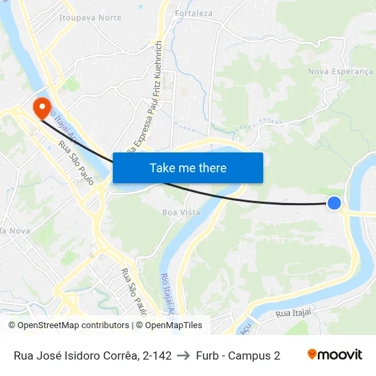 Rua José Isidoro Corrêa, 2-142 to Furb - Campus 2 map