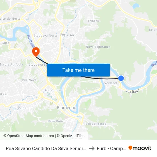 Rua Silvano Cândido Da Silva Sênior, 652-772 to Furb - Campus 2 map
