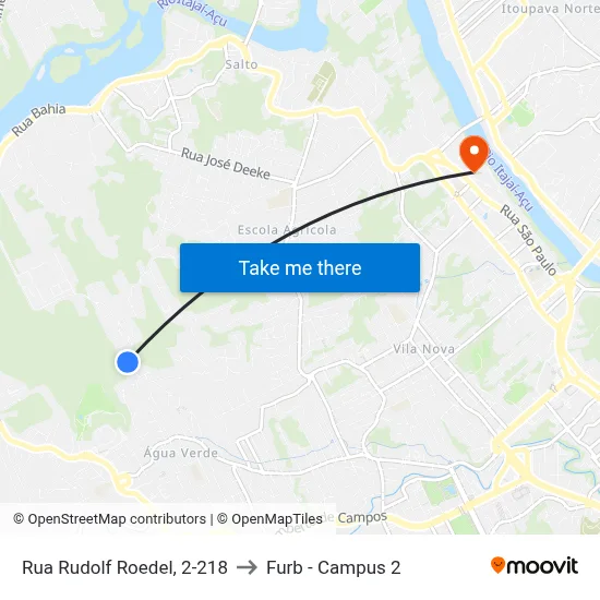 Rua Rudolf Roedel, 2-218 to Furb - Campus 2 map