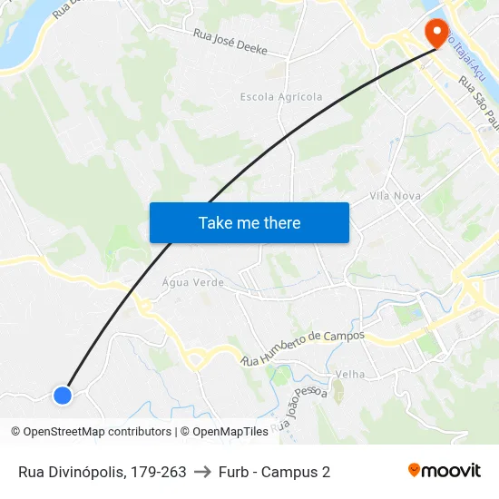Rua Divinópolis, 179-263 to Furb - Campus 2 map