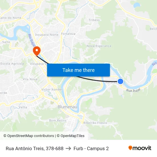 Rua Antônio Treis, 378-688 to Furb - Campus 2 map
