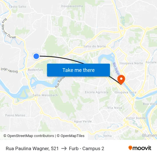 Rua Paulina Wagner, 521 to Furb - Campus 2 map