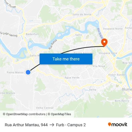 Rua Arthur Mantau, 944 to Furb - Campus 2 map