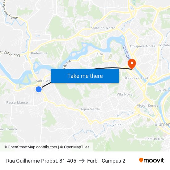 Rua Guilherme Probst, 81-405 to Furb - Campus 2 map