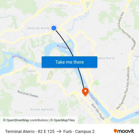 Terminal Aterro - 82 E 125 to Furb - Campus 2 map