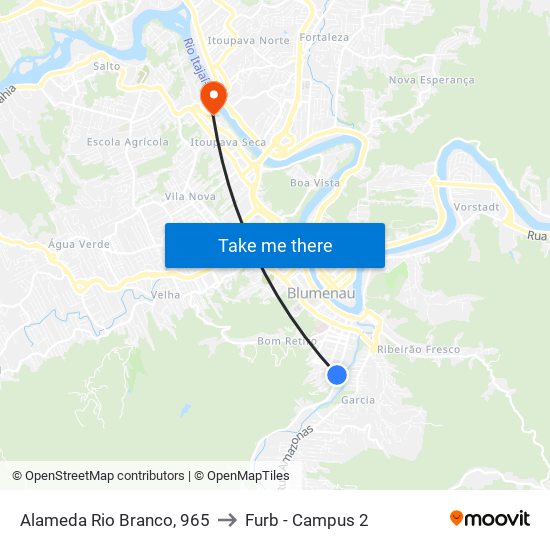 Alameda Rio Branco, 965 to Furb - Campus 2 map
