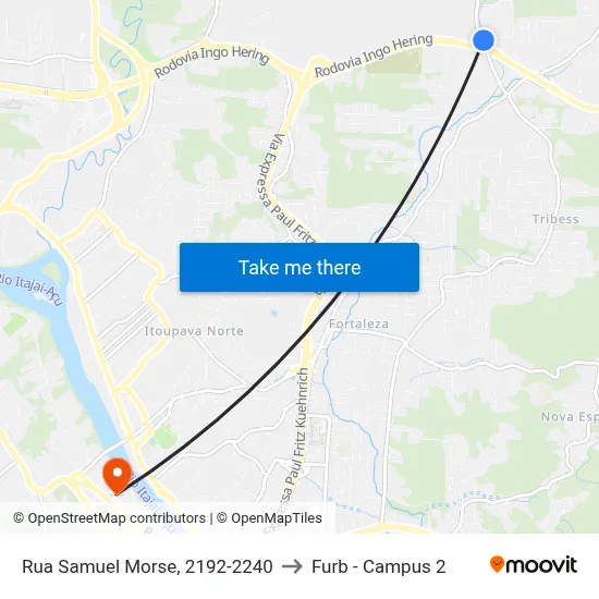 Rua Samuel Morse, 2192-2240 to Furb - Campus 2 map