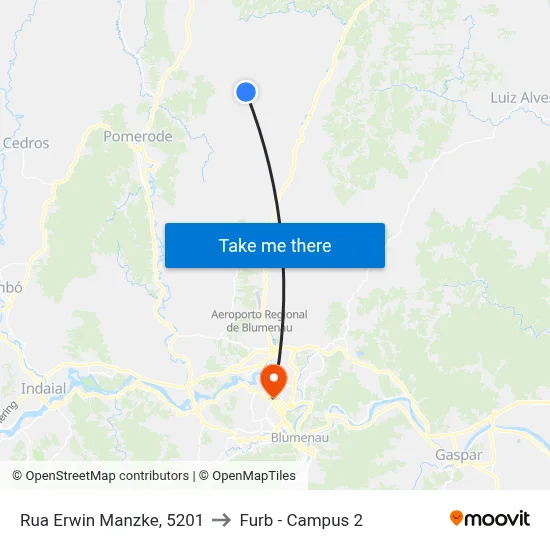 Rua Erwin Manzke, 5201 to Furb - Campus 2 map