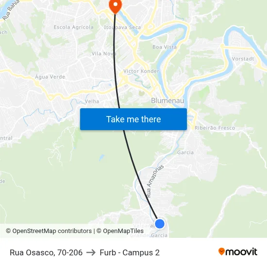 Rua Osasco, 70-206 to Furb - Campus 2 map