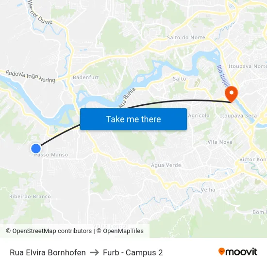 Rua Elvira Bornhofen to Furb - Campus 2 map
