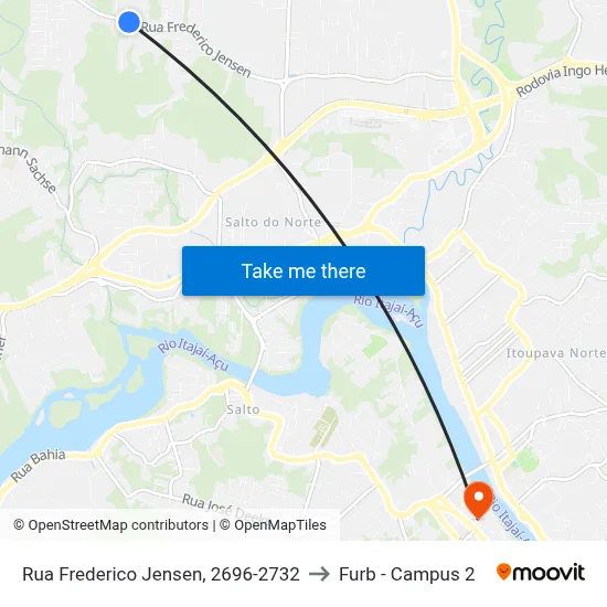 Rua Frederico Jensen, 2696-2732 to Furb - Campus 2 map