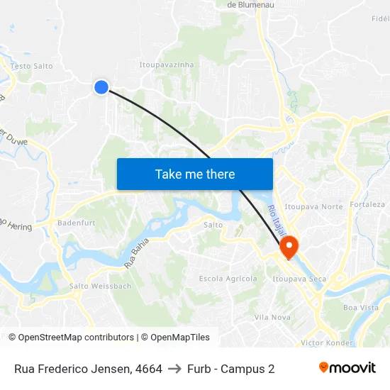 Rua Frederico Jensen, 4664 to Furb - Campus 2 map