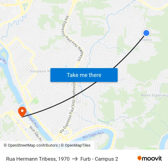 Rua Hermann Tribess, 1970 to Furb - Campus 2 map
