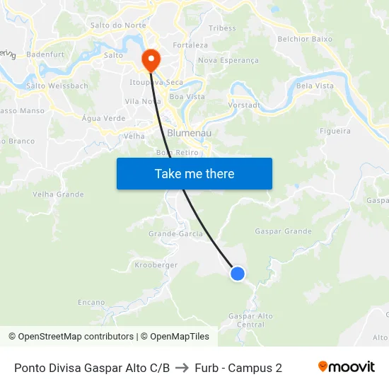 Ponto Divisa Gaspar Alto C/B to Furb - Campus 2 map