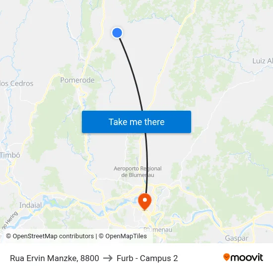 Rua Ervin Manzke, 8800 to Furb - Campus 2 map