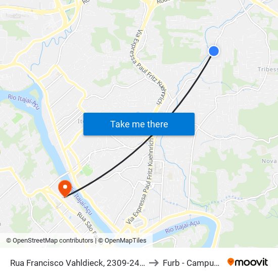 Rua Francisco Vahldieck, 2309-2489 to Furb - Campus 2 map