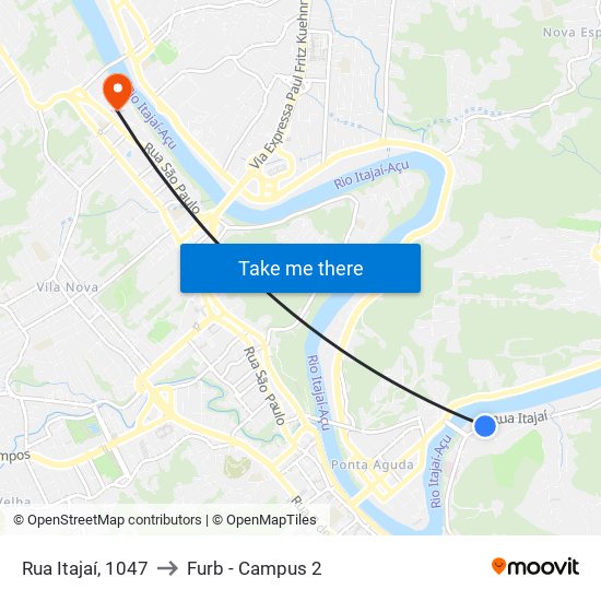 Rua Itajaí, 1047 to Furb - Campus 2 map