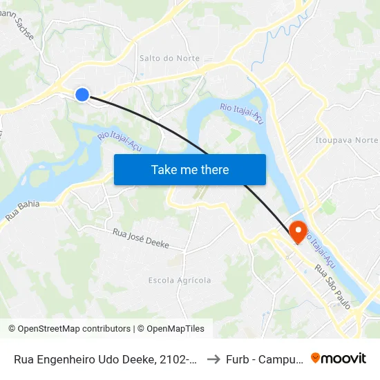 Rua Engenheiro Udo Deeke, 2102-2170 to Furb - Campus 2 map