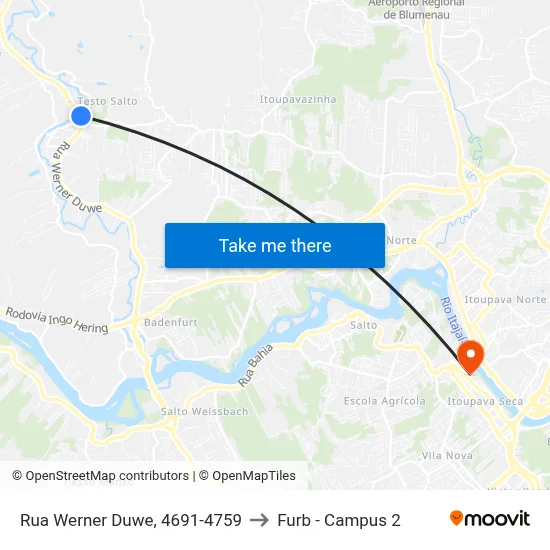 Rua Werner Duwe, 4691-4759 to Furb - Campus 2 map
