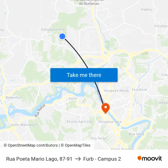 Rua Poeta Mario Lago, 87-91 to Furb - Campus 2 map